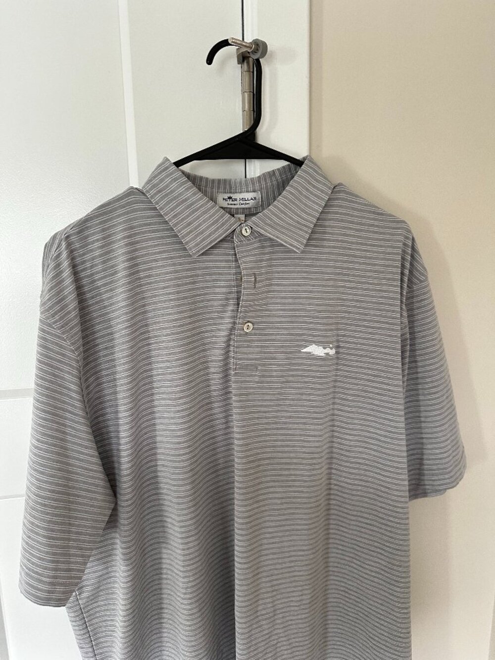 Peter Millar Shirt Mens Large Gray Stripe Short Sleeve Golf Summer Comfort Polo
